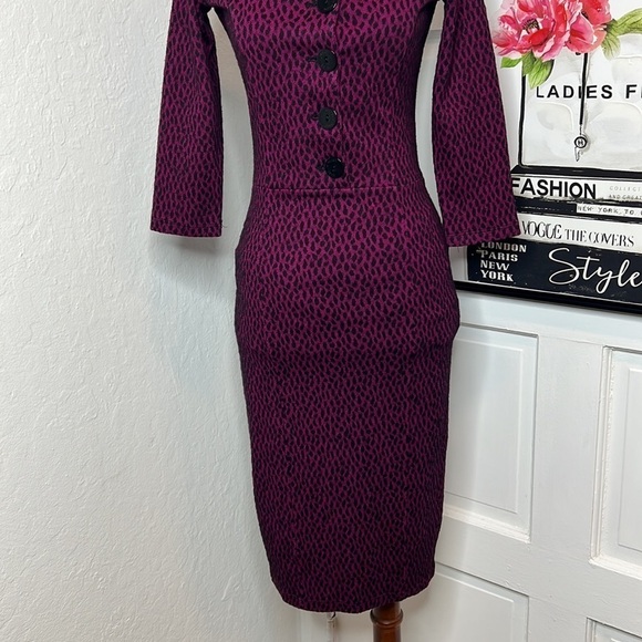 Isabel de Pedro Fuchsia & Black Midi Dress Size 2US - Picture 4 of 7